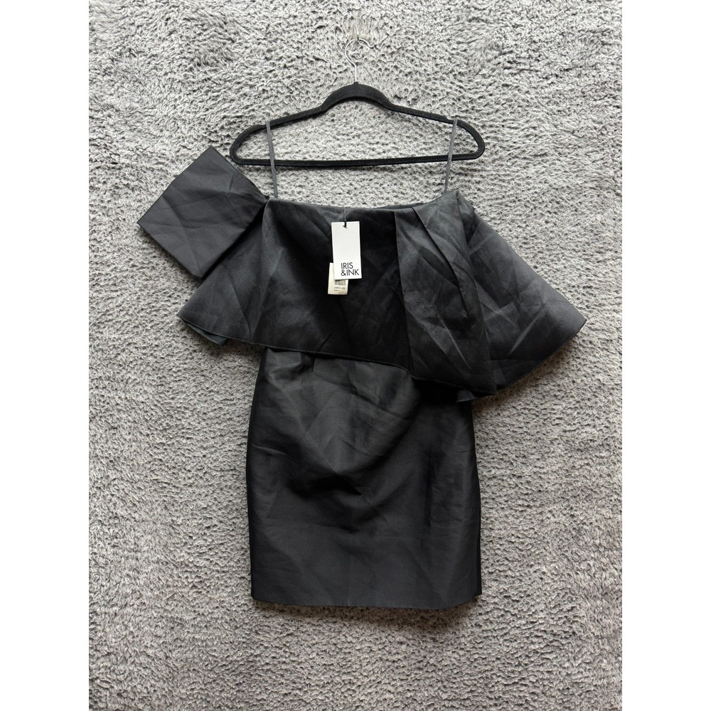 NWT Iris & Ink Wool-Silk Blend Asymmetrical Mini Party Dress Black Womens Size 4